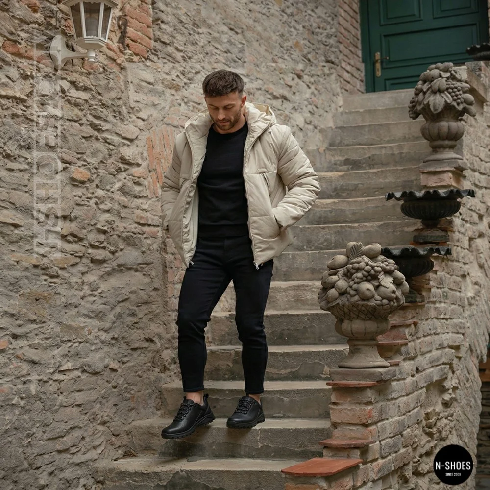 Men's Black Mid-Season Leather Sneakers Alex Bens 03-vm-340-1-03-6180