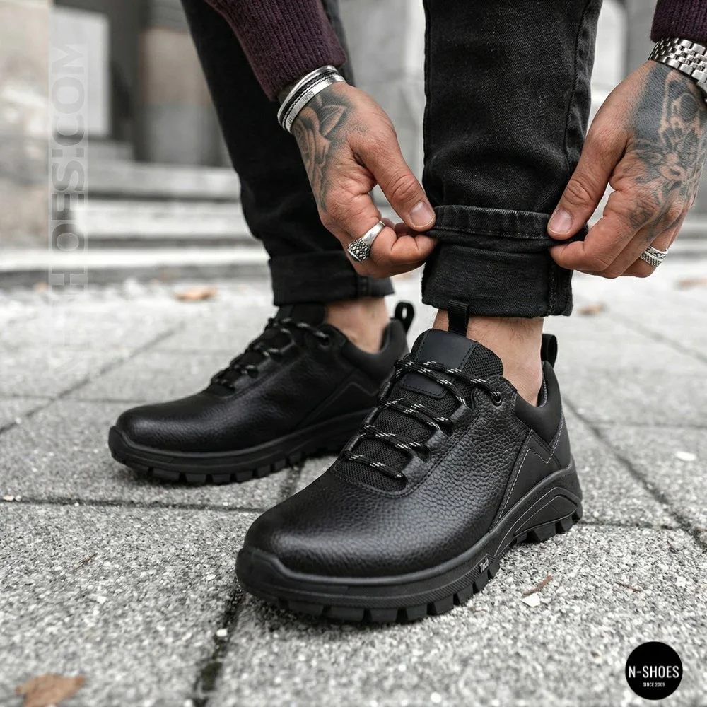 Men's Black Mid-Season Leather Sneakers Alex Bens 03-vm-340-1-03-6180