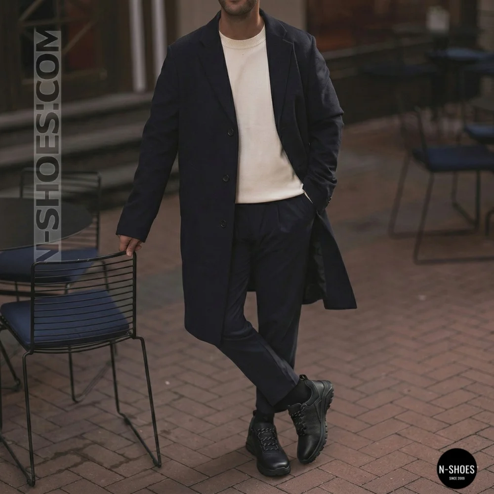 Men's Black Mid-Season Leather Sneakers Alex Bens 03-vm-340-1-03-6180