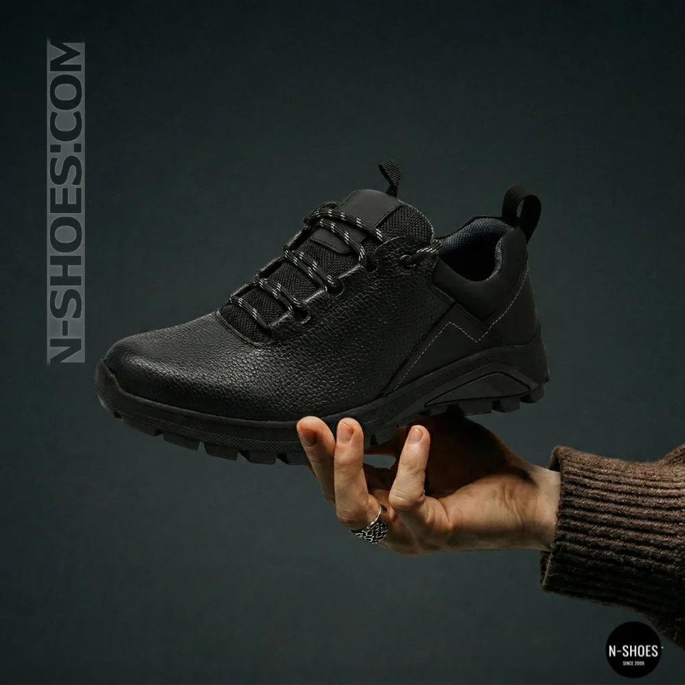 Men's Black Mid-Season Leather Sneakers Alex Bens 03-vm-340-1-03-6180