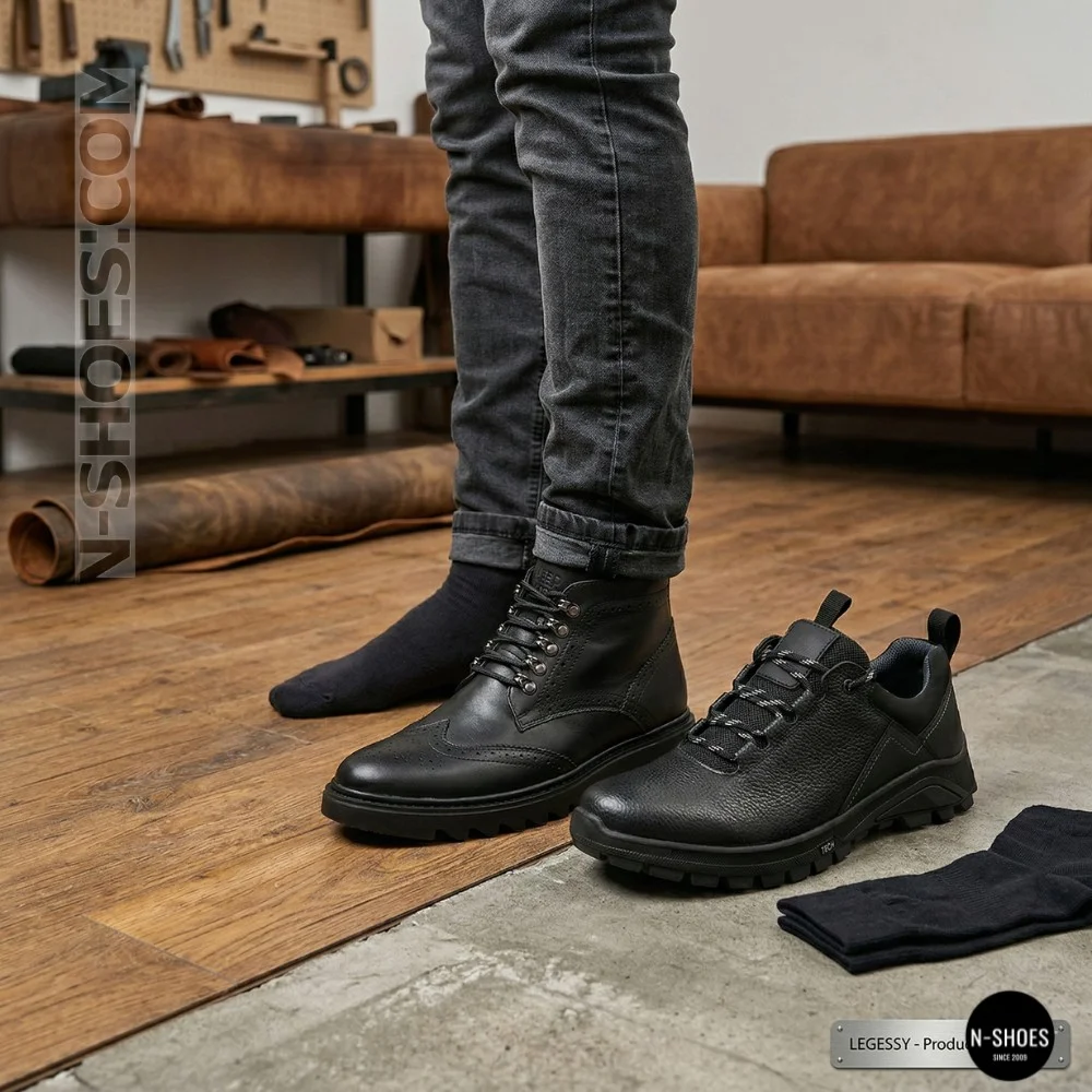 Men's Black Mid-Season Leather Sneakers Alex Bens 03-vm-340-1-03-6180