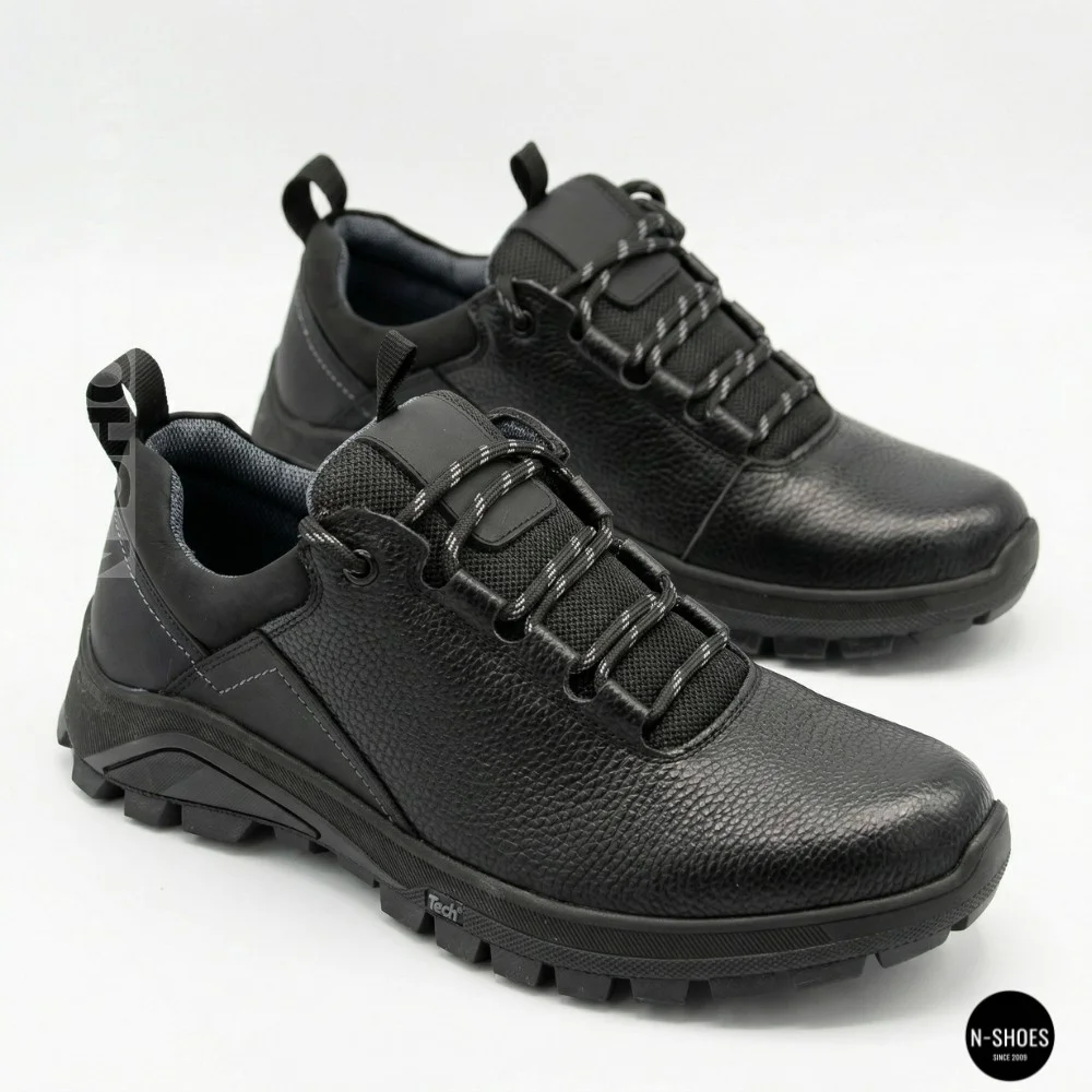 Men's Black Mid-Season Leather Sneakers Alex Bens 03-vm-340-1-03-6180