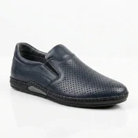 Чоловічі сині літні туфлі-мокасини з перфорацією N-SHOES Mens 211850 6182 із натуральної шкіри, без шнурівки, від турецького виробника в стилі Geox
