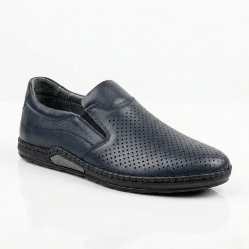 Чоловічі сині літні туфлі-мокасини з перфорацією N-SHOES Mens 211850 6182 із натуральної шкіри, без шнурівки, від турецького виробника в стилі Geox