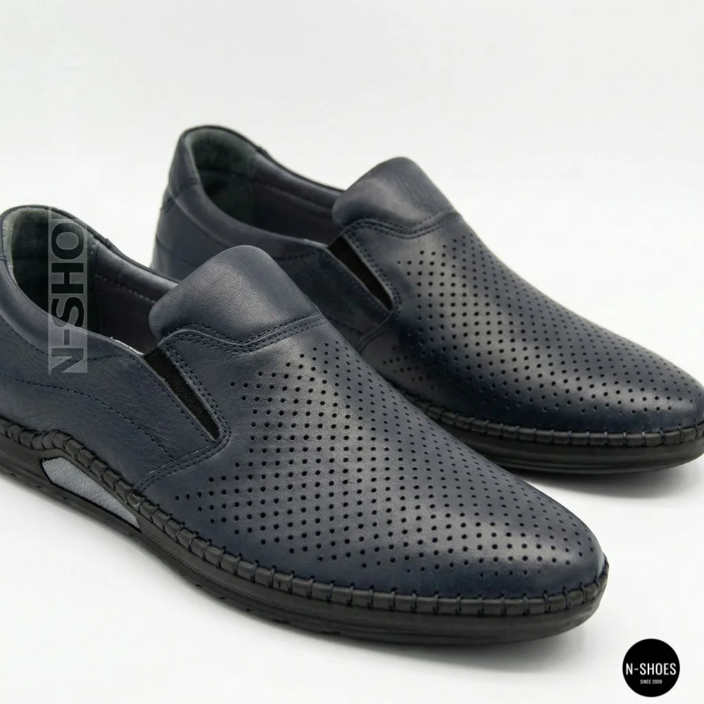 Мужские летние туфли-мокасины с перфорацией Mens 211850 6182 синие