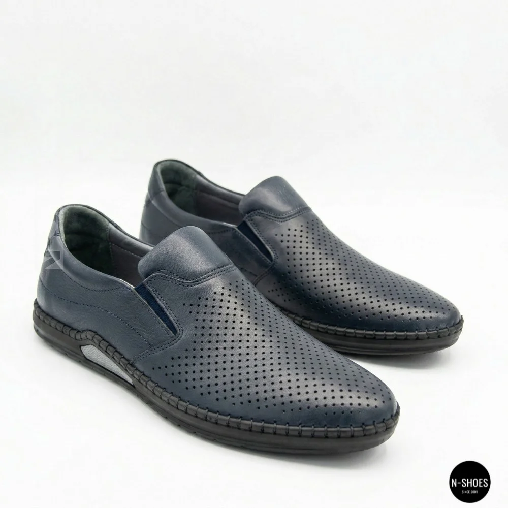 Мужские летние туфли-мокасины с перфорацией Mens 211850 6182 синие