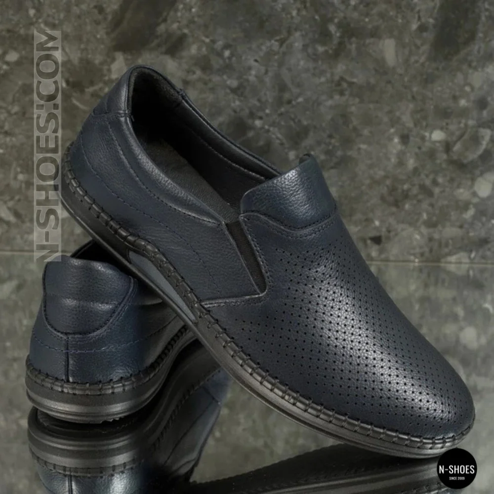 Мужские летние туфли-мокасины с перфорацией Mens 211850 6182 синие