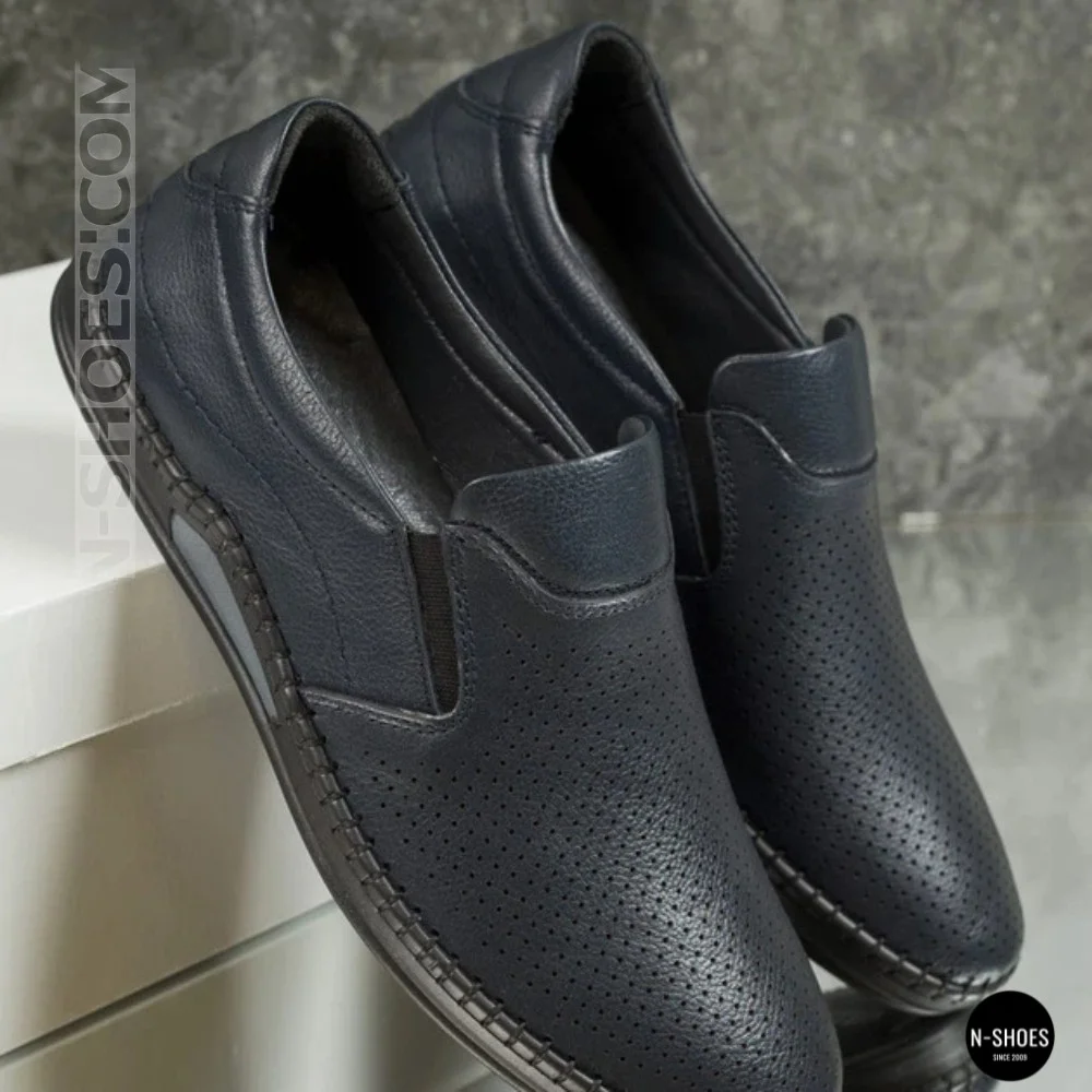 Мужские летние туфли-мокасины с перфорацией Mens 211850 6182 синие