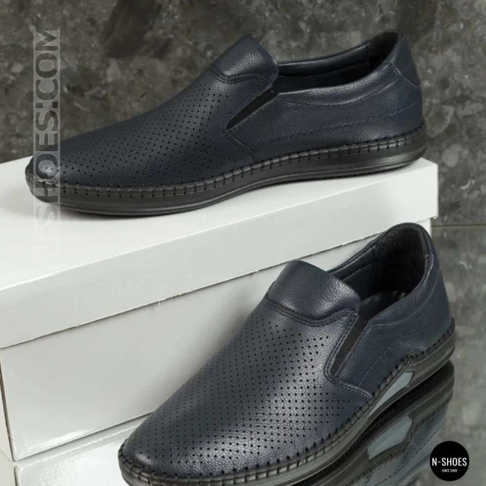 Мужские летние туфли-мокасины с перфорацией Mens 211850 6182 синие