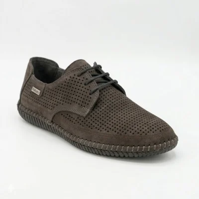 Чоловічі літні туфлі-мокасини N-SHOES Mens 211832 177 grey nubuk 6195 із натурального сірого нубуку на шнурівці у стилі ECCO Casual Comfort