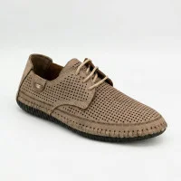 Чоловічі літні бежеві мокасини N-SHOES Mens 211829 177 beige nubuk 6196 туфлі на шнурівці в стилі ECCO Casual Comfort