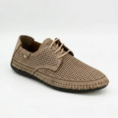 Чоловічі літні бежеві мокасини N-SHOES Mens 211829 177 beige nubuk 6196 туфлі на шнурівці в стилі ECCO Casual Comfort