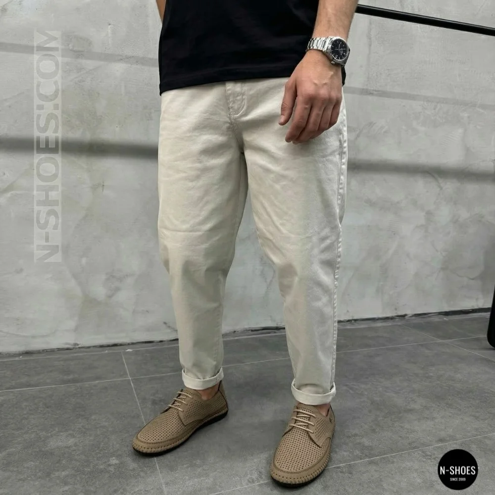 Чоловічі літні бежеві шкіряні мокасини N-SHOES Mens 211829 177 beige nubuk 6196