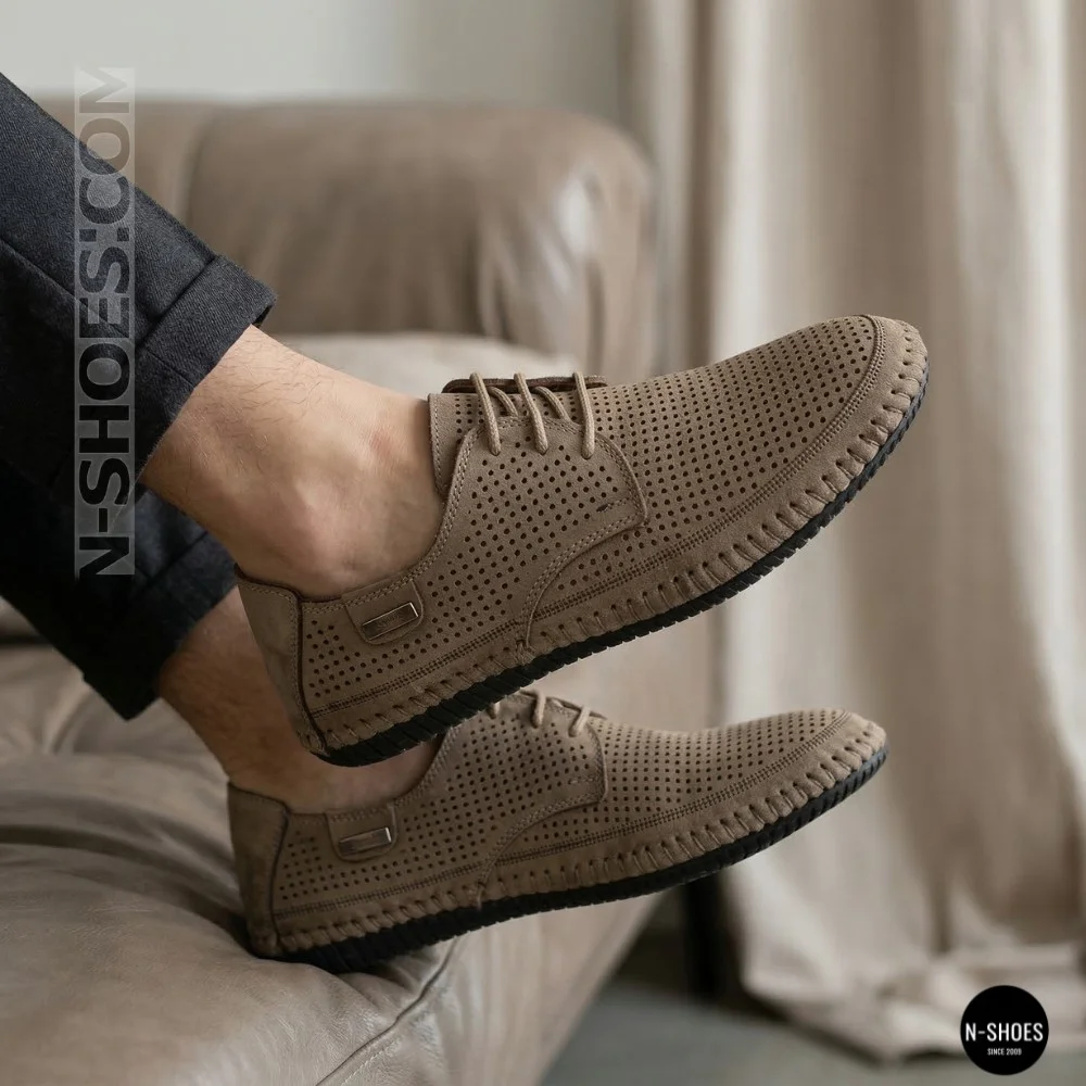 Чоловічі літні бежеві шкіряні мокасини N-SHOES Mens 211829 177 beige nubuk 6196
