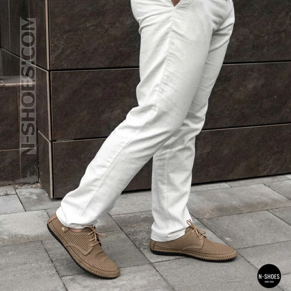 Чоловічі літні бежеві шкіряні мокасини N-SHOES Mens 211829 177 beige nubuk 6196