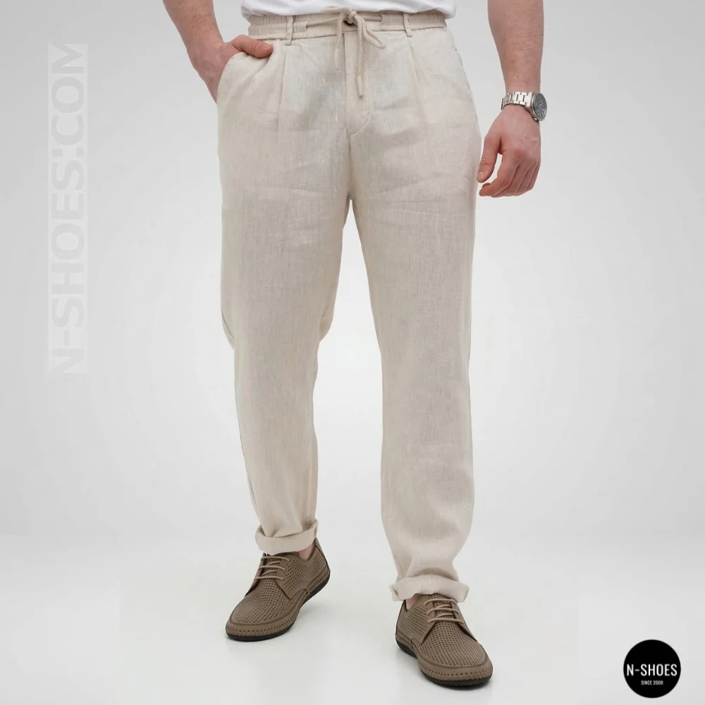 Чоловічі літні бежеві шкіряні мокасини N-SHOES Mens 211829 177 beige nubuk 6196