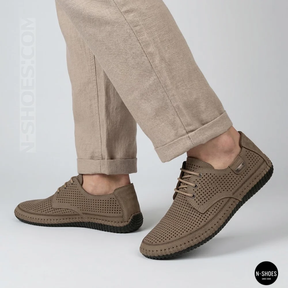 Чоловічі літні бежеві шкіряні мокасини N-SHOES Mens 211829 177 beige nubuk 6196