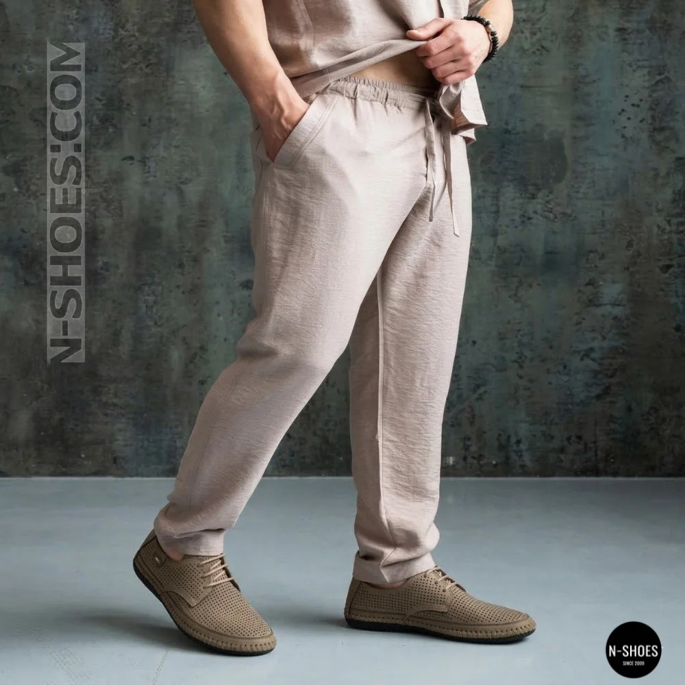 Чоловічі літні бежеві шкіряні мокасини N-SHOES Mens 211829 177 beige nubuk 6196