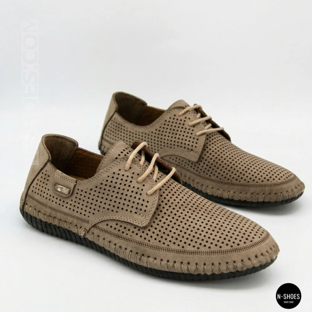 Чоловічі літні бежеві шкіряні мокасини N-SHOES Mens 211829 177 beige nubuk 6196