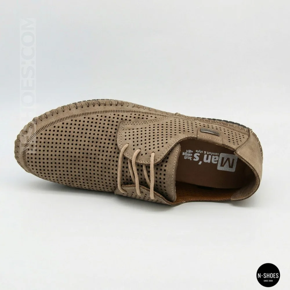 Чоловічі літні бежеві шкіряні мокасини N-SHOES Mens 211829 177 beige nubuk 6196