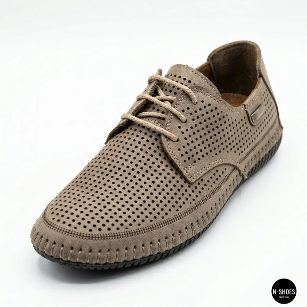 Чоловічі літні бежеві шкіряні мокасини N-SHOES Mens 211829 177 beige nubuk 6196