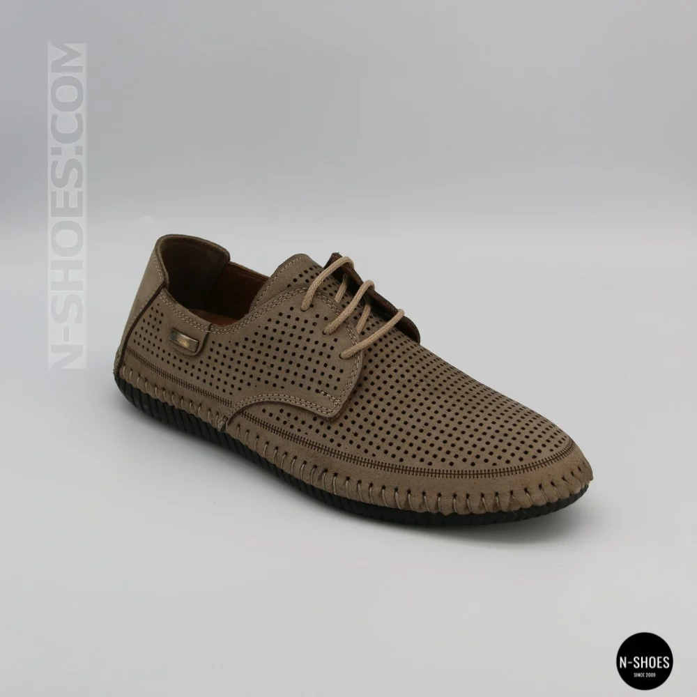 Чоловічі літні бежеві шкіряні мокасини N-SHOES Mens 211829 177 beige nubuk 6196