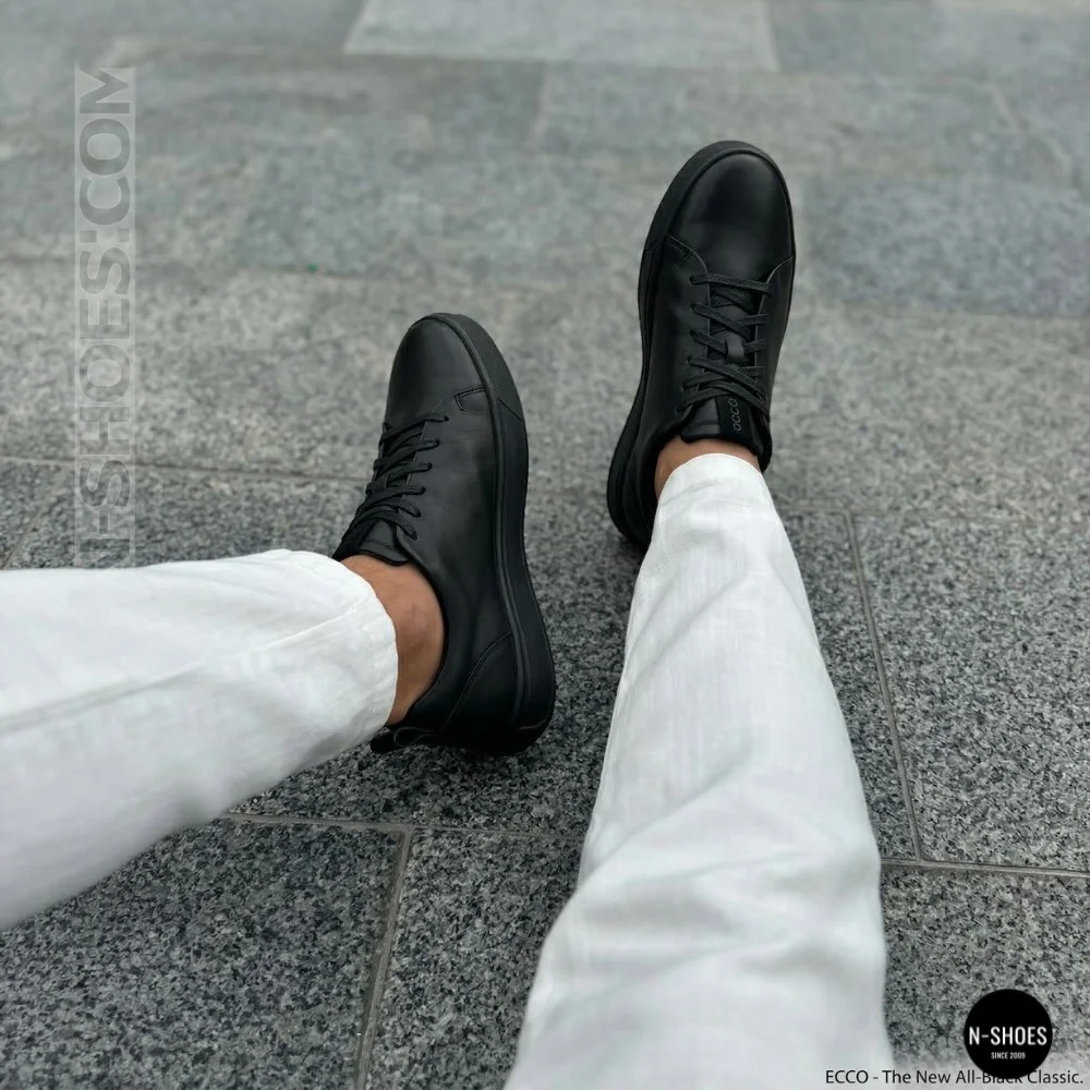 Чоловічі чорні кеди Alex Bens 6199 з натуральної шкіри у стилі ECCO Soft 10