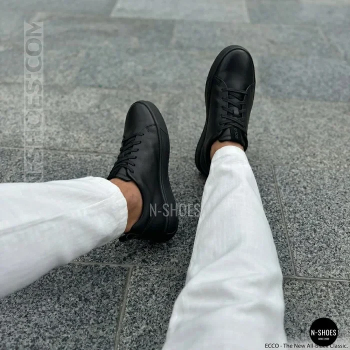 Мужские черные кеды Alex Bens 6199 из натуральной кожи в стиле ECCO Soft 10