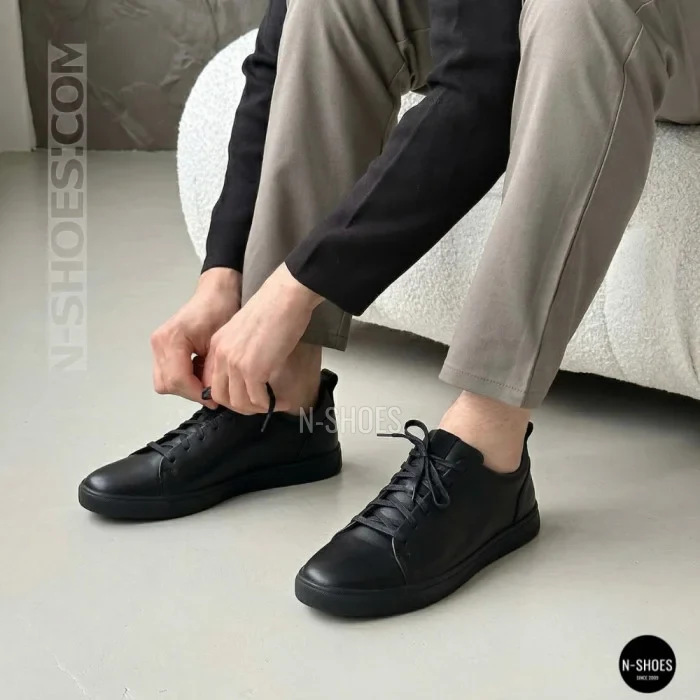 Мужские черные кеды Alex Bens 6199 из натуральной кожи в стиле ECCO Soft 10
