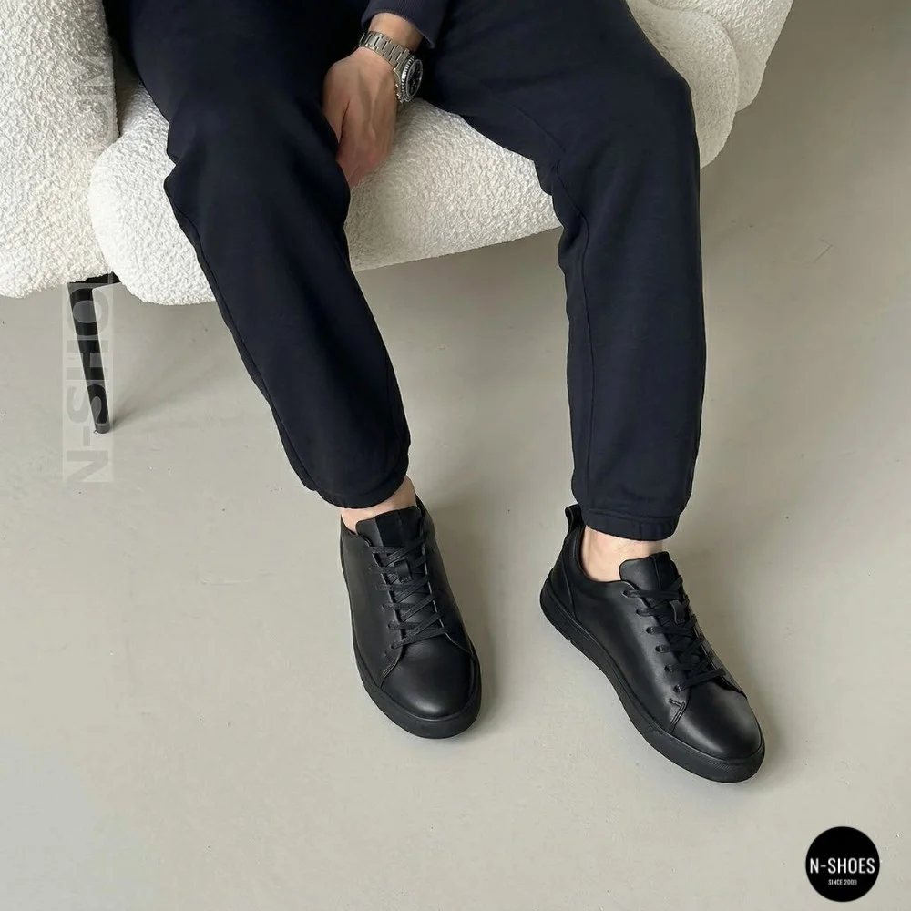 Чоловічі чорні кеди Alex Bens 6199 з натуральної шкіри у стилі ECCO Soft 10