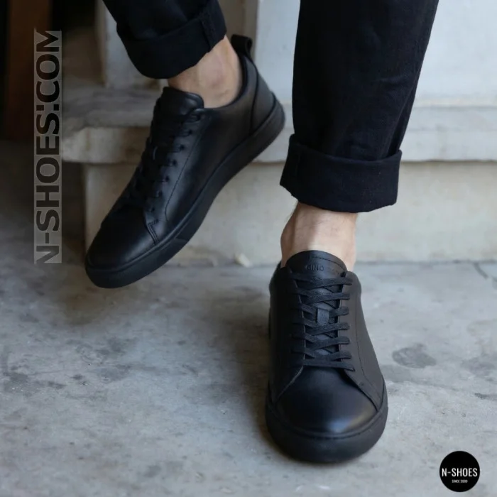 Мужские черные кеды Alex Bens 6199 из натуральной кожи в стиле ECCO Soft 10