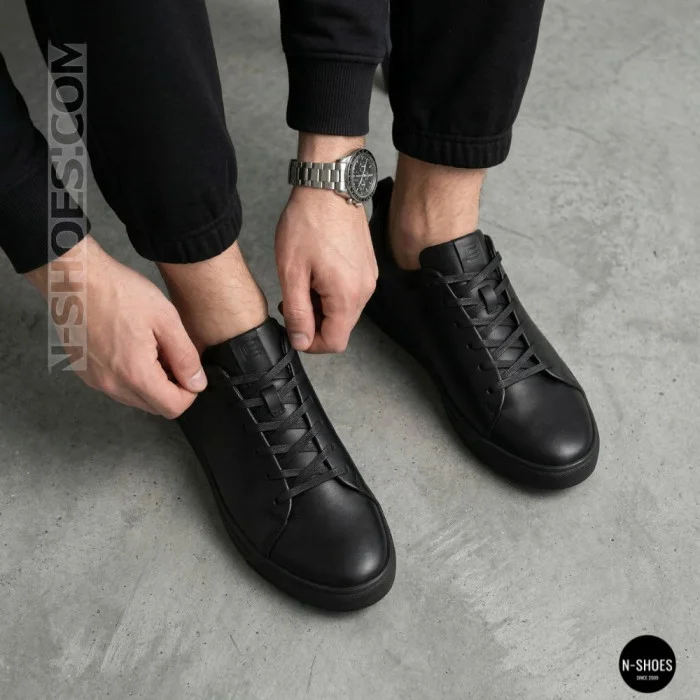 Мужские черные кеды Alex Bens 6199 из натуральной кожи в стиле ECCO Soft 10