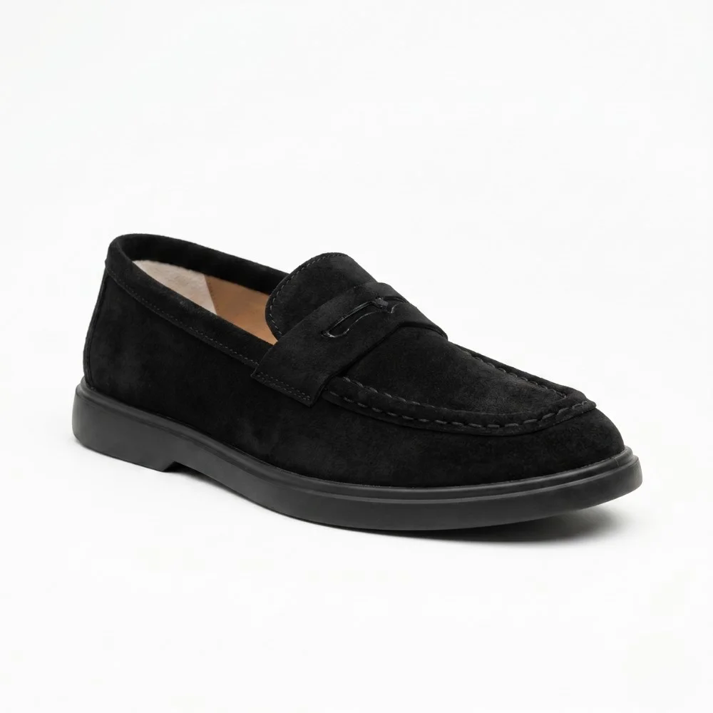 Men's Black Suede Loafer Shoes Alex Bens 2038-01 6255 in HUGO Style