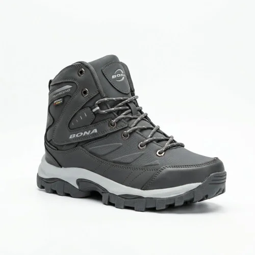 Men's winter boots Bona 856R-6 Dark Grey-Silver 6353 gray made of genuine leather with fur insulation