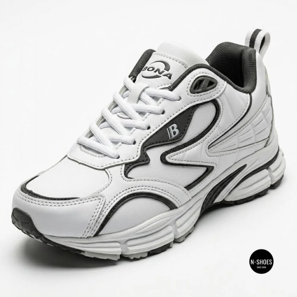 Bona 963a-2 White-Dark Grey 6357: белые кроссовки из кожи