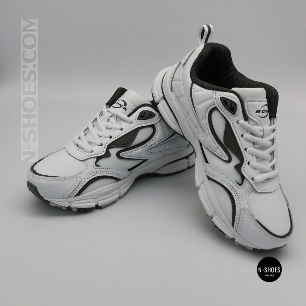Bona 963a-2 White-Dark Grey 6357: белые кроссовки из кожи