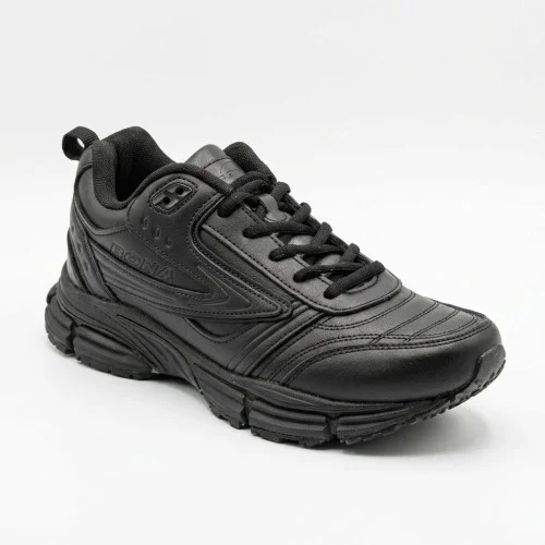Men's leather sneakers Bona 836v black 6415, completely black, demi-season sports, with a solid sole