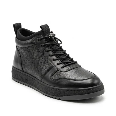 Мужские зимние кожаные ботинки N-SHOES Monelli 216286 M-1-5196-1 BLACK 6448 из натуральной кожи черного цвета на молнии и шнуровке