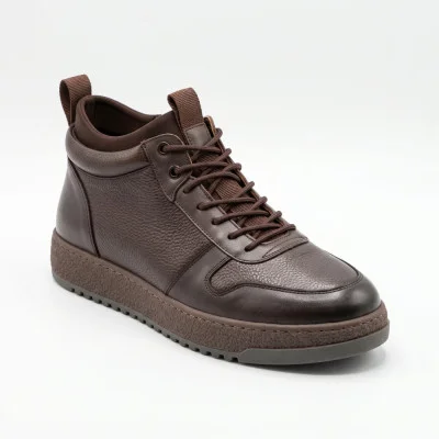 Мужские зимние кожаные кроссовки-ботинки N-SHOES Fabio 216351 FM-1-5916-2 BROWN 6449 Коричневые из натуральной кожи на молнии и шнуровке