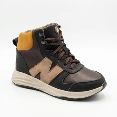 Зимние мужские кроссовки-ботинки N-SHOES Minardi 29-2 6464 brown из натуральной кожи на меху, коричнево-черные
