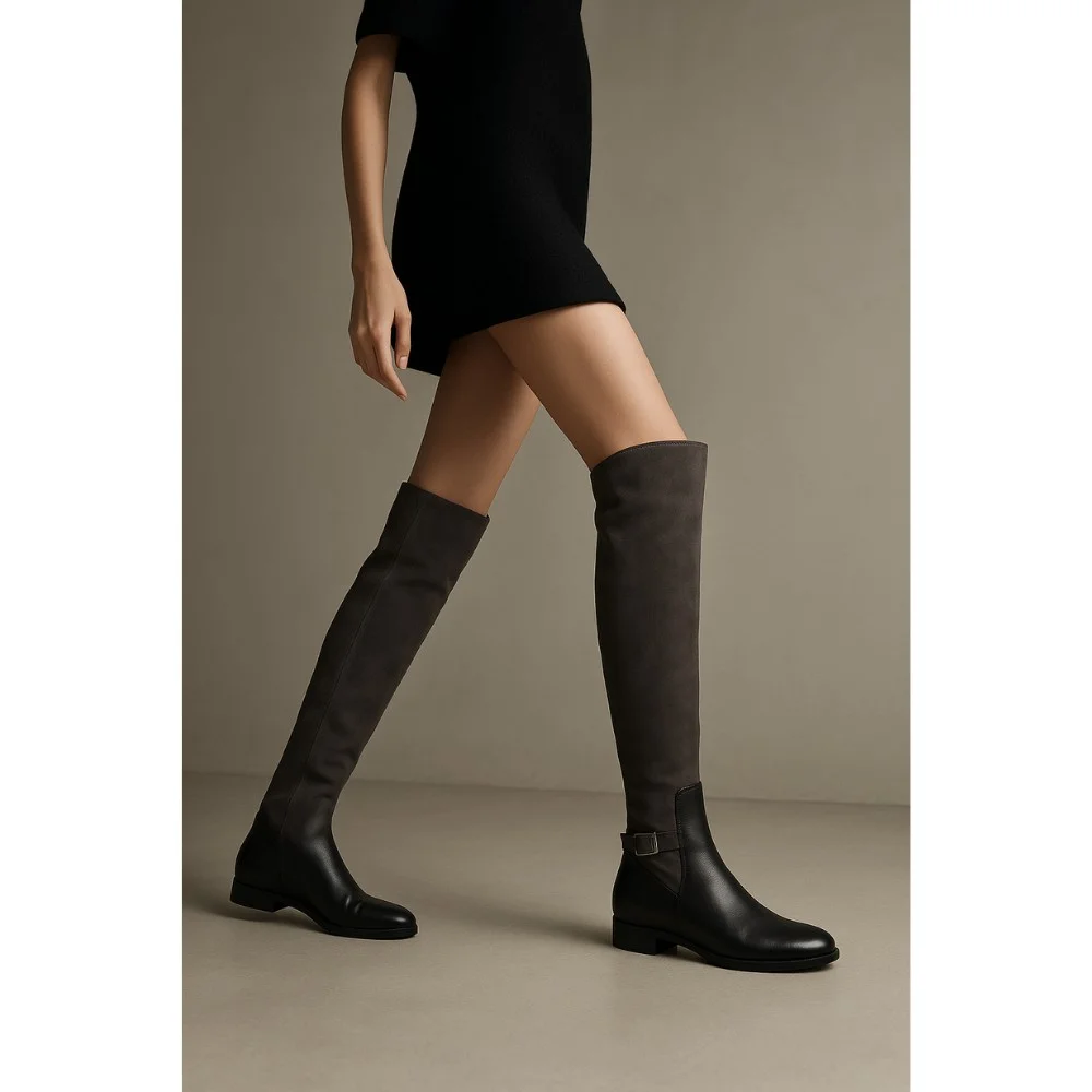 Женские серые сапоги демисезонные Kaniowski (Польша) модель 3481