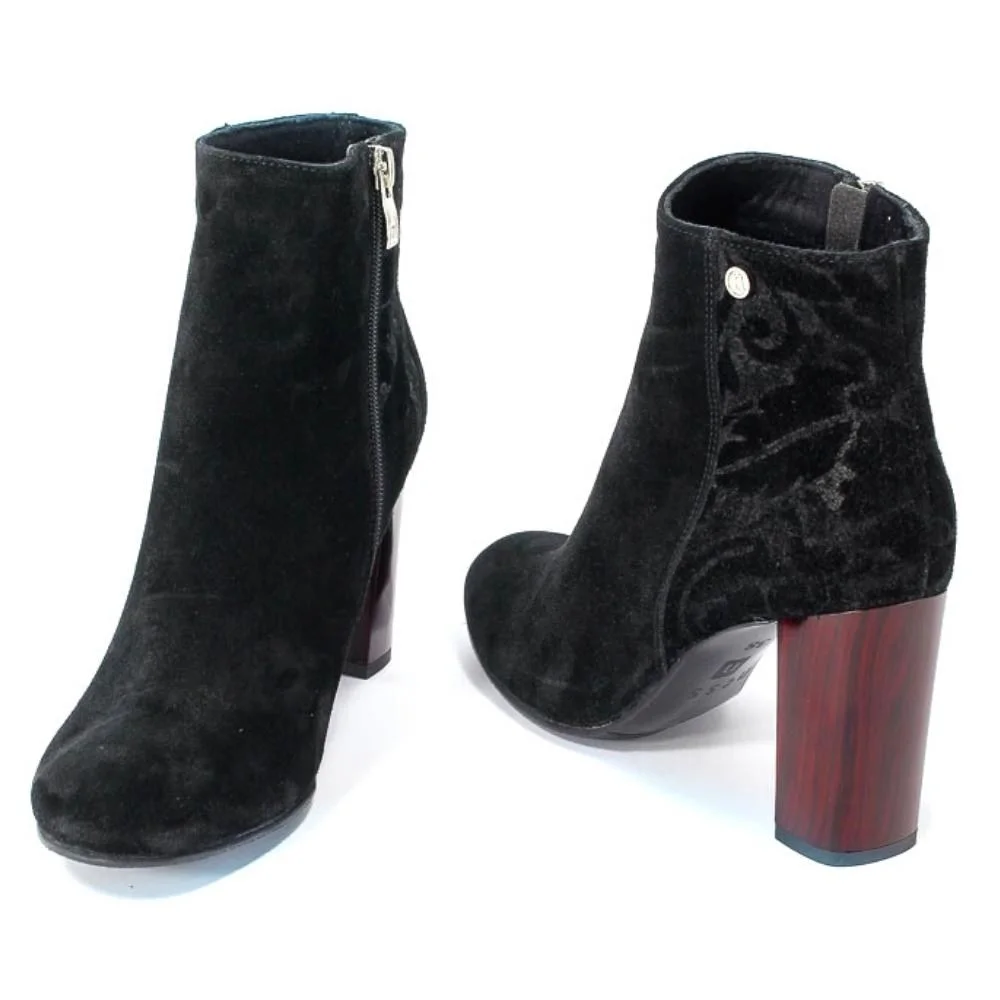 Women’s Mid-Heel Black Boots NESSI 914-0-czarny19-kbiaty