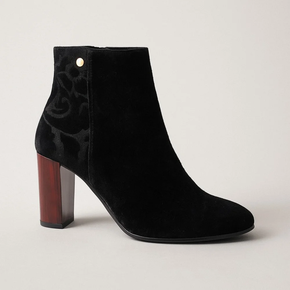 Women’s Mid-Heel Black Boots NESSI 914-0-czarny19-kbiaty
