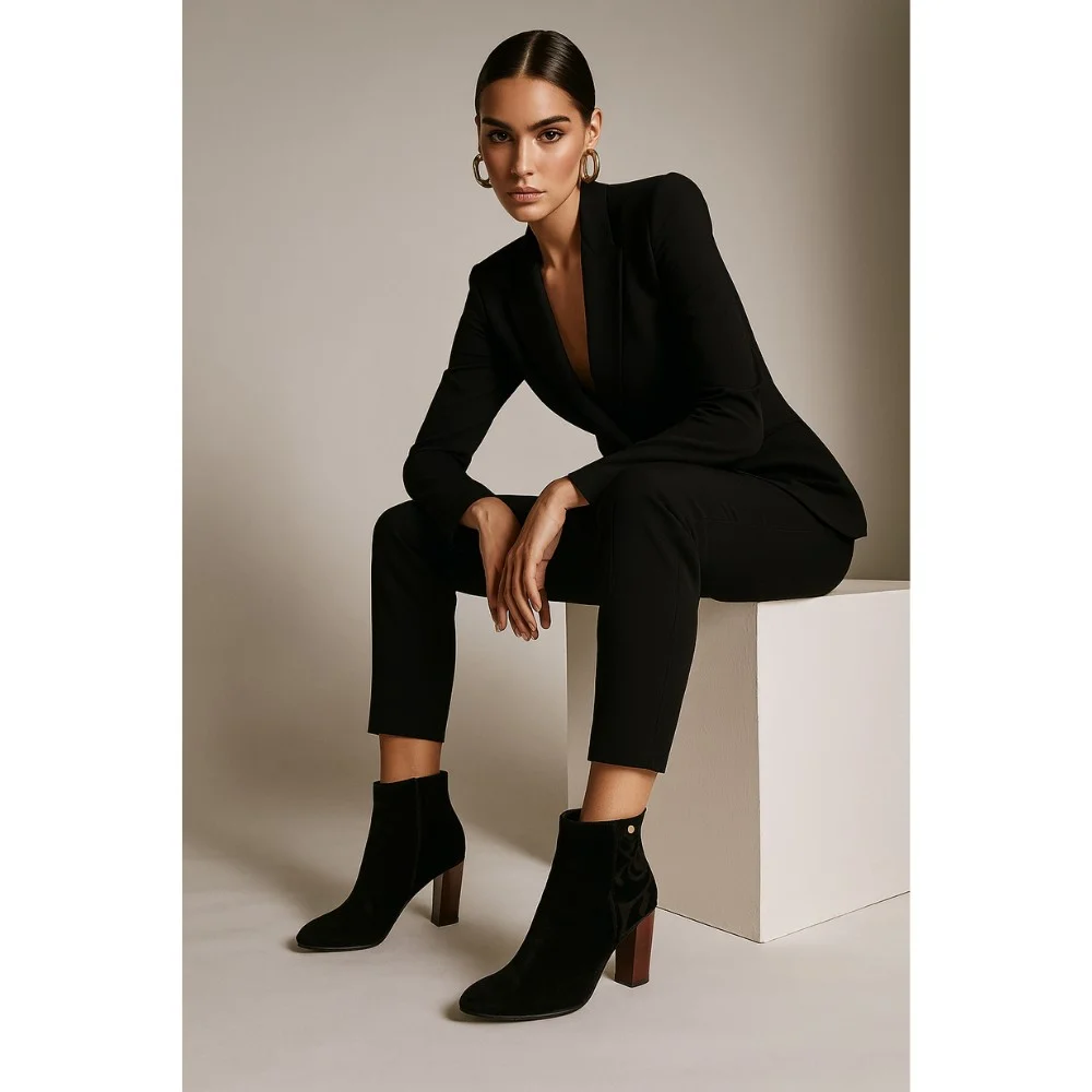 Women’s Mid-Heel Black Boots NESSI 914-0-czarny19-kbiaty
