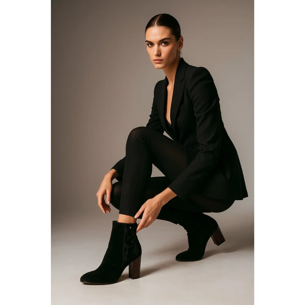 Women’s Mid-Heel Black Boots NESSI 914-0-czarny19-kbiaty