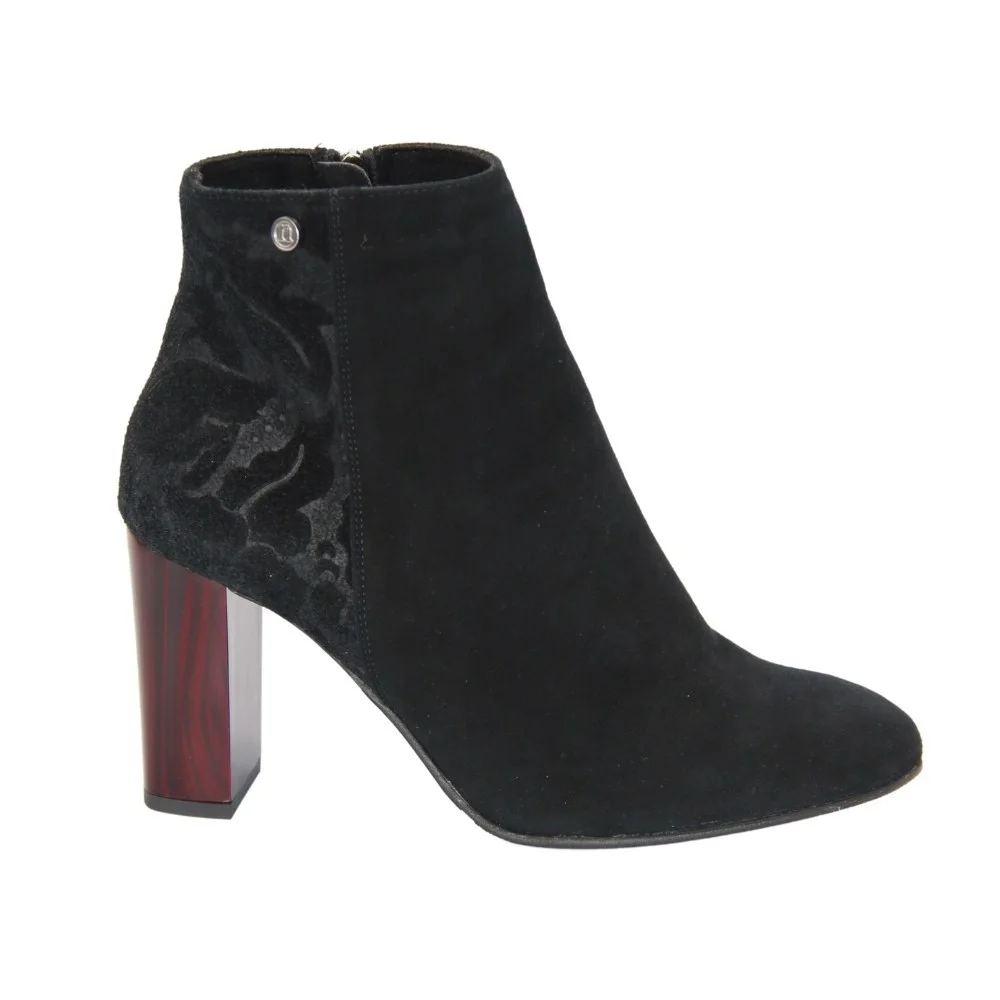 Women’s Mid-Heel Black Boots NESSI 914-0-czarny19-kbiaty