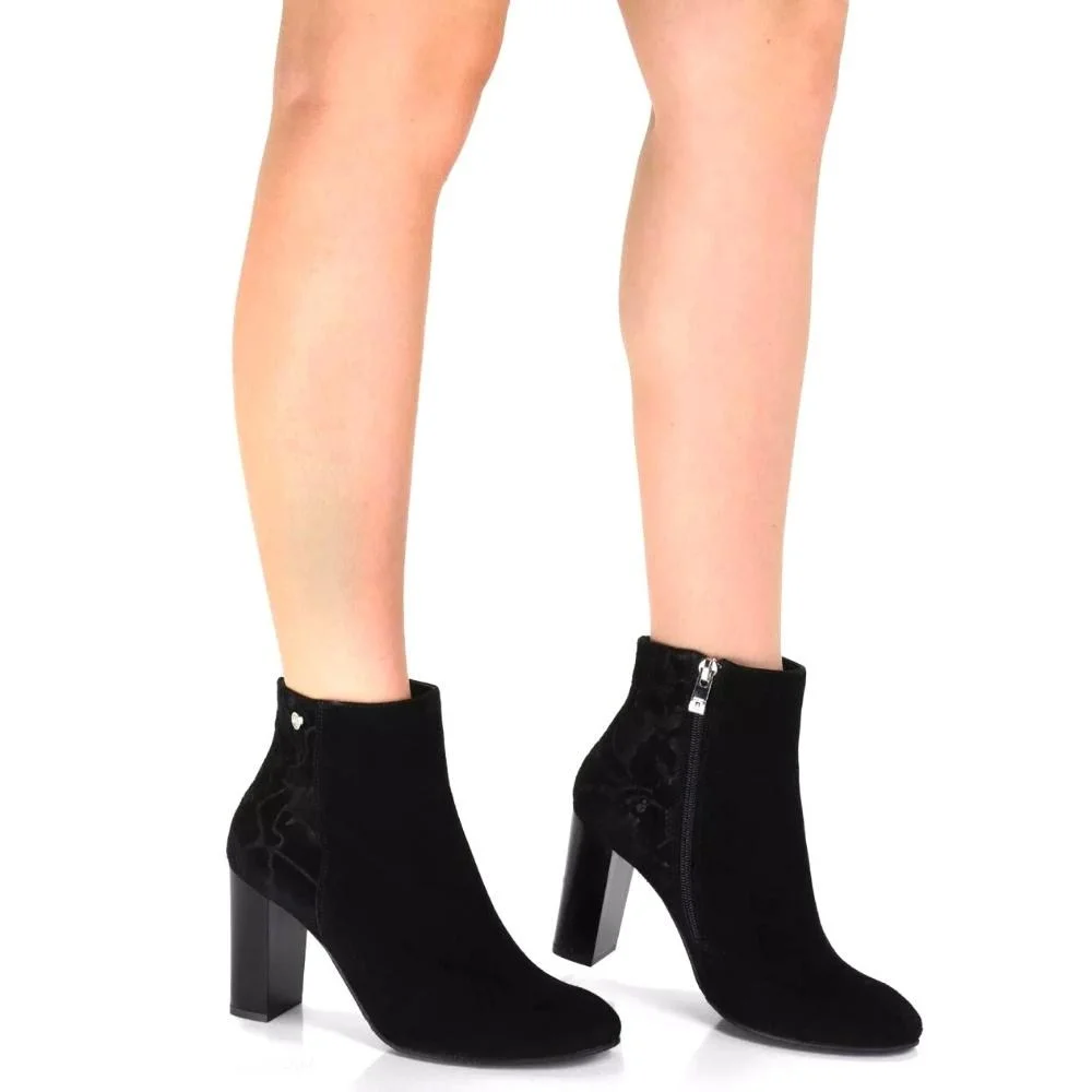 Women’s Mid-Heel Black Boots NESSI 914-0-czarny19-kbiaty