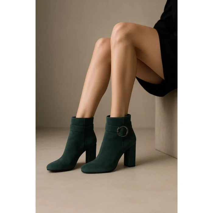 Women’s Green Boots NESSI 17286-zielony-w in Genuine Suede