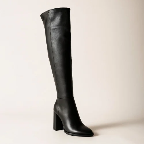 Жіночі чорні демісезонні високі чоботи ботфорти NESSI 17276 3959 зі знижкою 40 розмір з натуральної шкіри від польського бренду