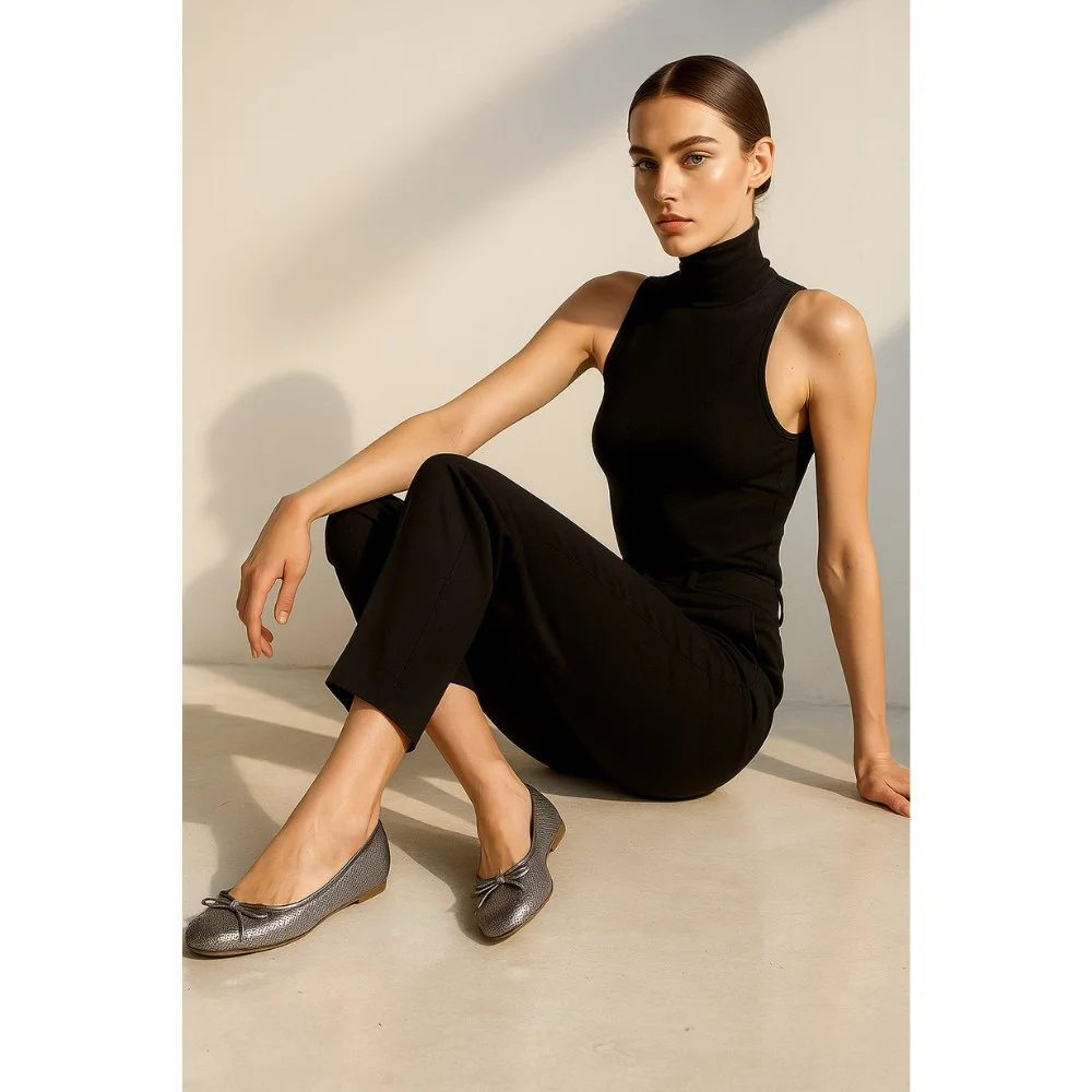 Женские серебристые балетки Simen (Польша) модель 4417